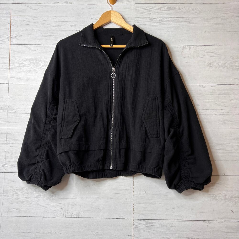 Supplies Jacket Womens Size Small Black Full Zip Slouchy Balloon Gathered Sleeve